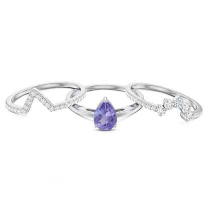 0.8 Carat Natural Tanzanite Diamond 3 Piece Wedding Ring Set