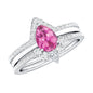 Pear Cut Pink Tourmaline Trio Wedding Ring Set with Moissanite
