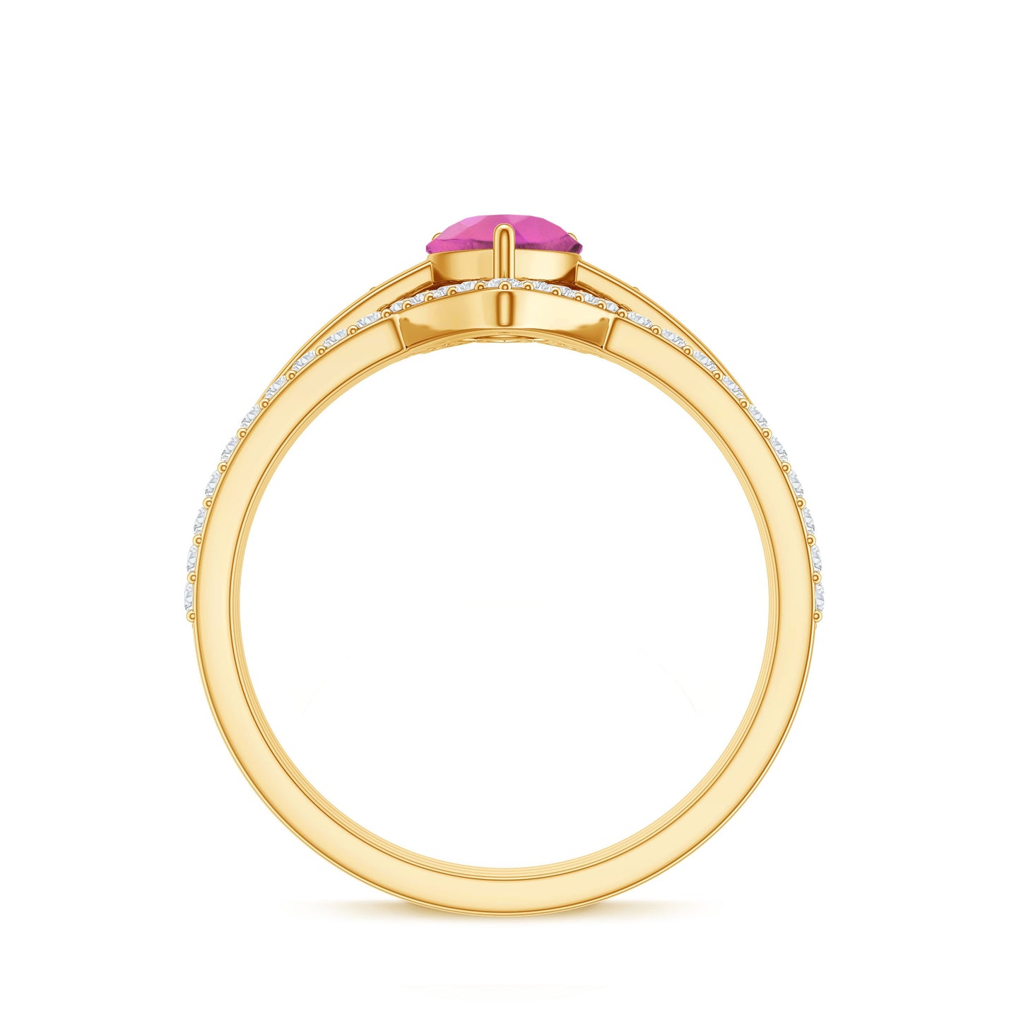 Pear Cut Pink Tourmaline Trio Wedding Ring Set with Moissanite