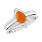 Pear Cut Fire Opal Trio Wedding Ring Set with Moissanite