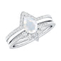 Pear Cut Moonstone Trio Wedding Ring Set with Moissanite