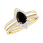 1 Carat Pear Shaped Black Onyx Engagement Ring With Ring Guards