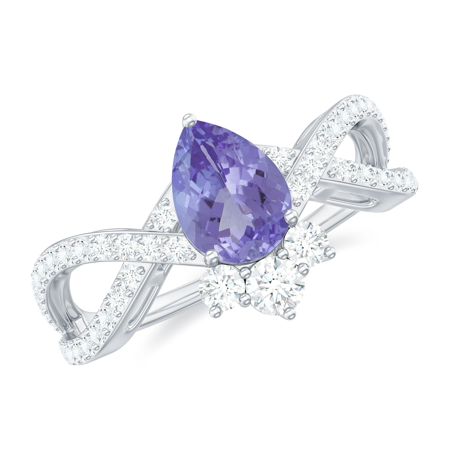 Certified Real Tanzanite Engagement Ring with Diamond Crossover Shank
