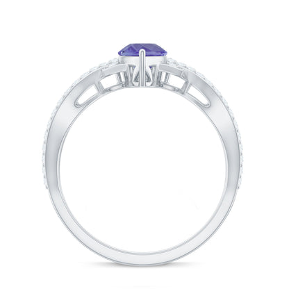 Certified Real Tanzanite Engagement Ring with Diamond Crossover Shank
