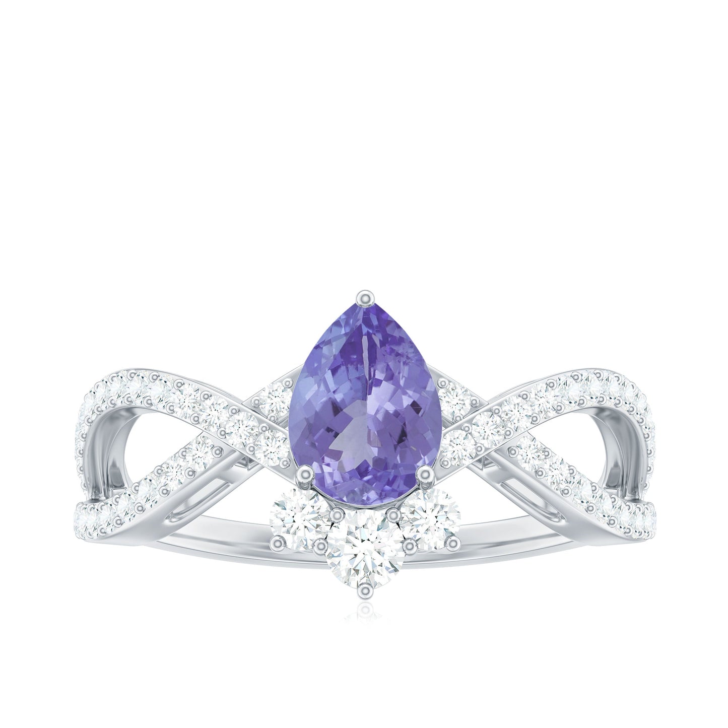 Certified Real Tanzanite Engagement Ring with Diamond Crossover Shank