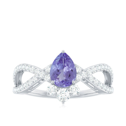 Certified Real Tanzanite Engagement Ring with Diamond Crossover Shank