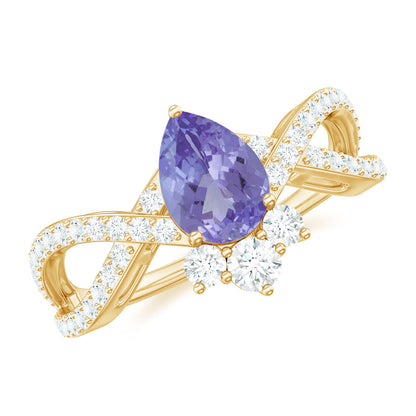 Certified Real Tanzanite Engagement Ring with Diamond Crossover Shank