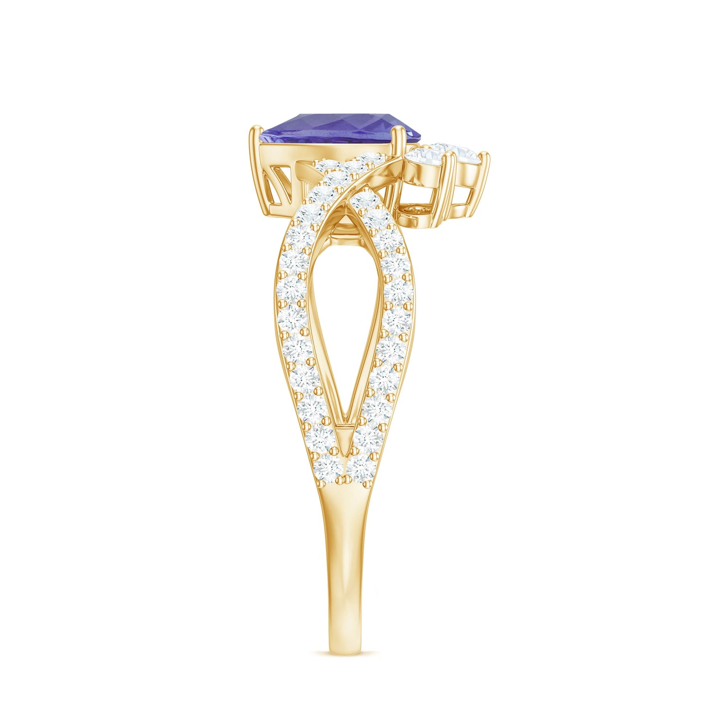 Certified Real Tanzanite Engagement Ring with Diamond Crossover Shank