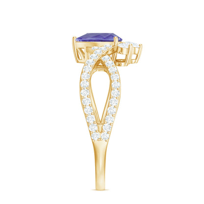 Certified Real Tanzanite Engagement Ring with Diamond Crossover Shank