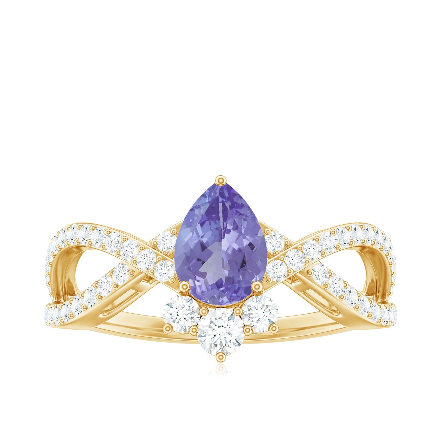 Certified Real Tanzanite Engagement Ring with Diamond Crossover Shank