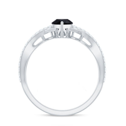 1 Carat Pear Shaped Black Onyx Designer Engagement Ring with Diamond