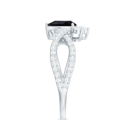 1 Carat Pear Shaped Black Onyx Designer Engagement Ring with Diamond