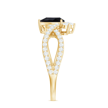 1 Carat Pear Shaped Black Onyx Designer Engagement Ring with Diamond