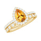 Real 0.6 Carat Citrine Teardrop Bridal Ring Set with Diamond