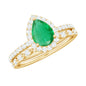 Natural Emerald Diamond Teardrop Engagement Ring and Wedding Band Set
