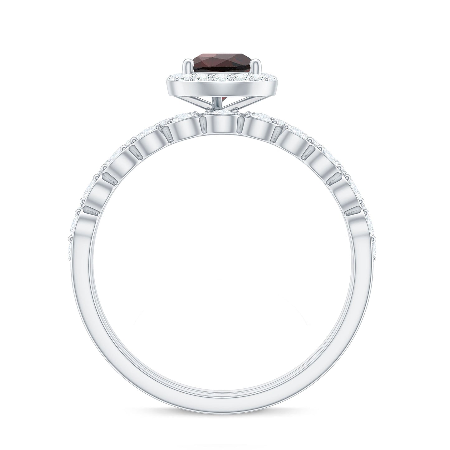 Natural 0.8 Carat Pear Shape Garnet Wedding Engagement Ring Set of 2