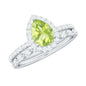 Natural 1 Carat Pear Shape Peridot Wedding Bridal Ring Set with Diamond