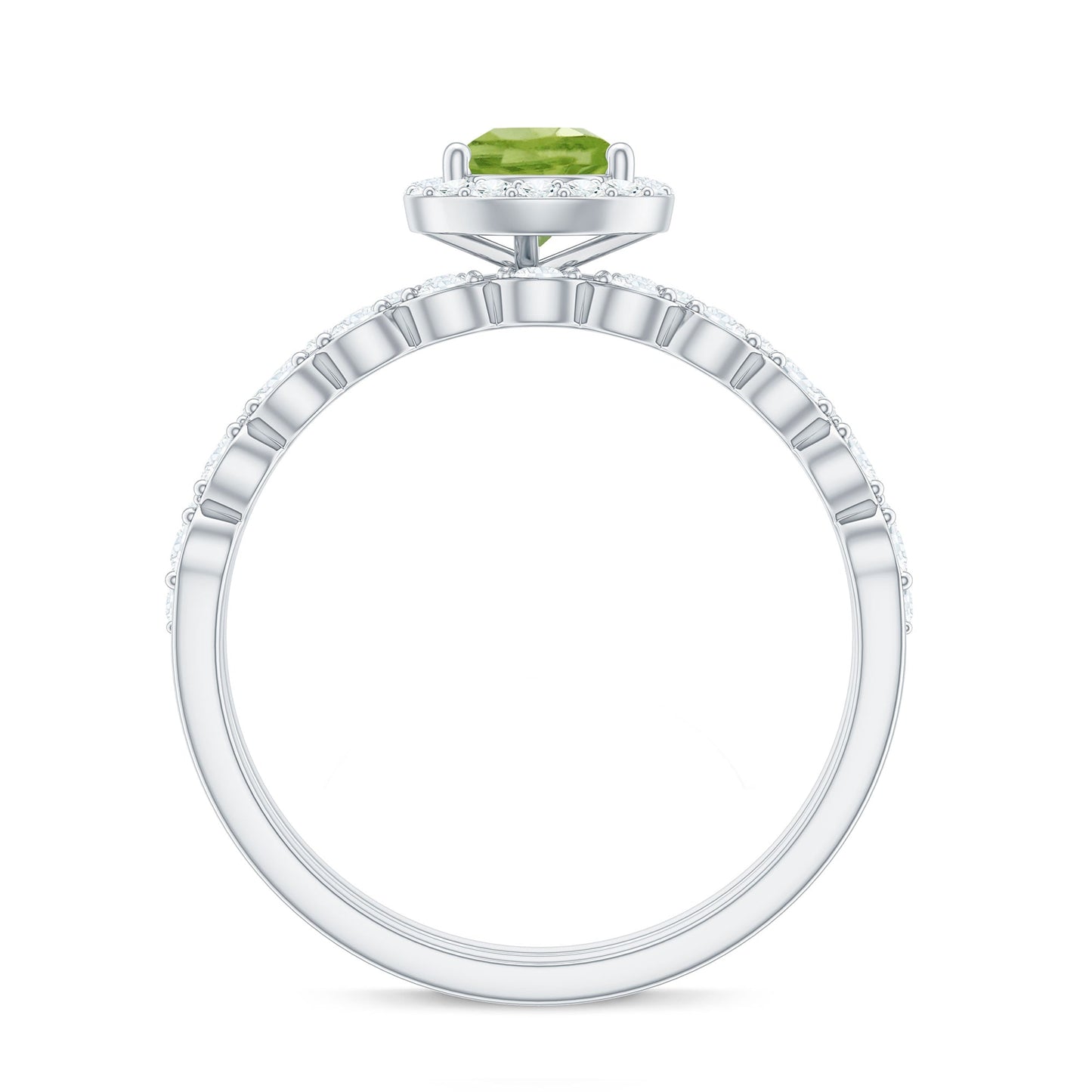 Natural 1 Carat Pear Shape Peridot Wedding Bridal Ring Set with Diamond