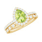 Natural 1 Carat Pear Shape Peridot Wedding Bridal Ring Set with Diamond