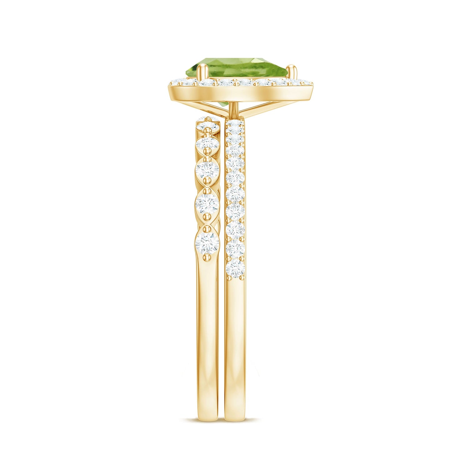 Natural 1 Carat Pear Shape Peridot Wedding Bridal Ring Set with Diamond