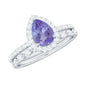 Natural 0.8 Carat Pear Shape Tanzanite Diamond Wedding Engagement Ring Set of 2