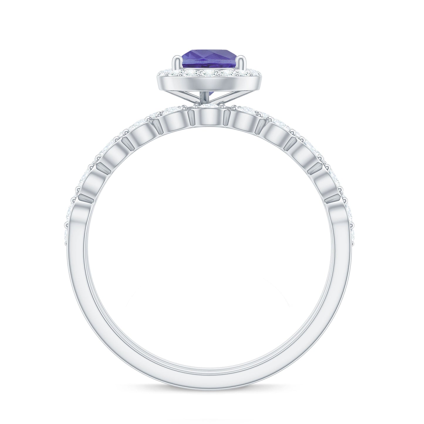 Natural 0.8 Carat Pear Shape Tanzanite Diamond Wedding Engagement Ring Set of 2