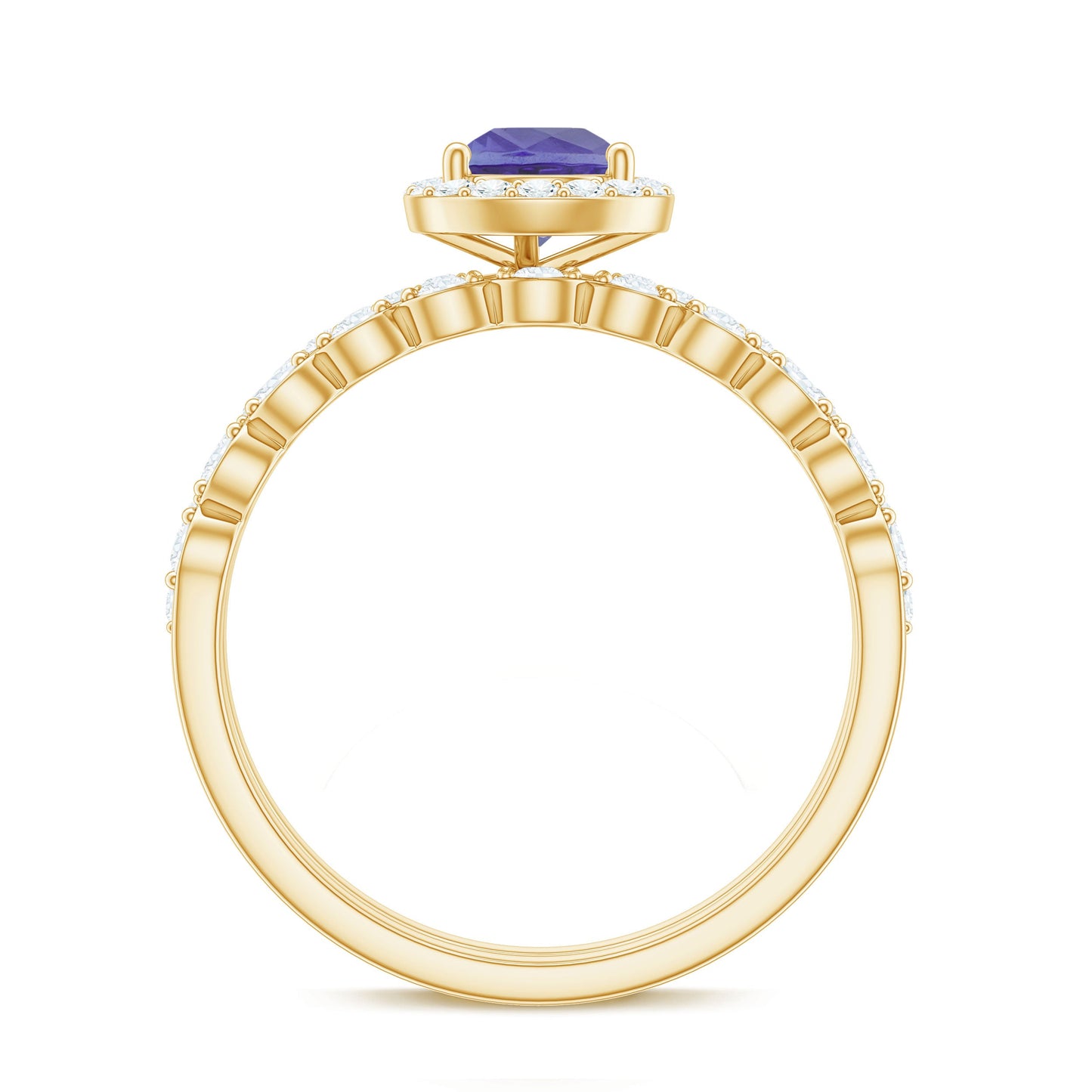 Natural 0.8 Carat Pear Shape Tanzanite Diamond Wedding Engagement Ring Set of 2