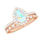 Natural Ethiopian Opal Diamond Pear Shaped Engagement Ring and Wedding Band Set
