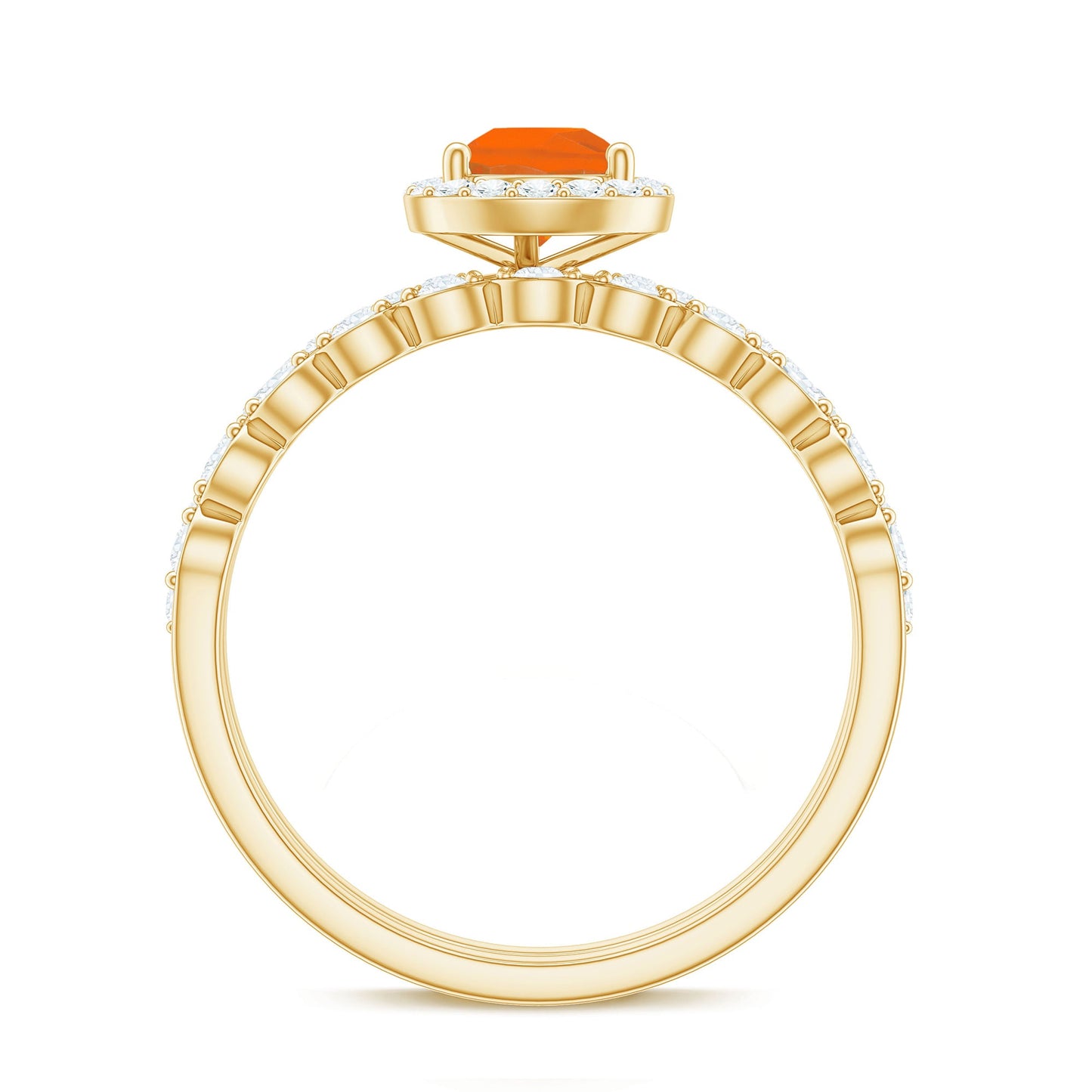 Teardrop Fire Opal Bridal Ring Set with Diamond