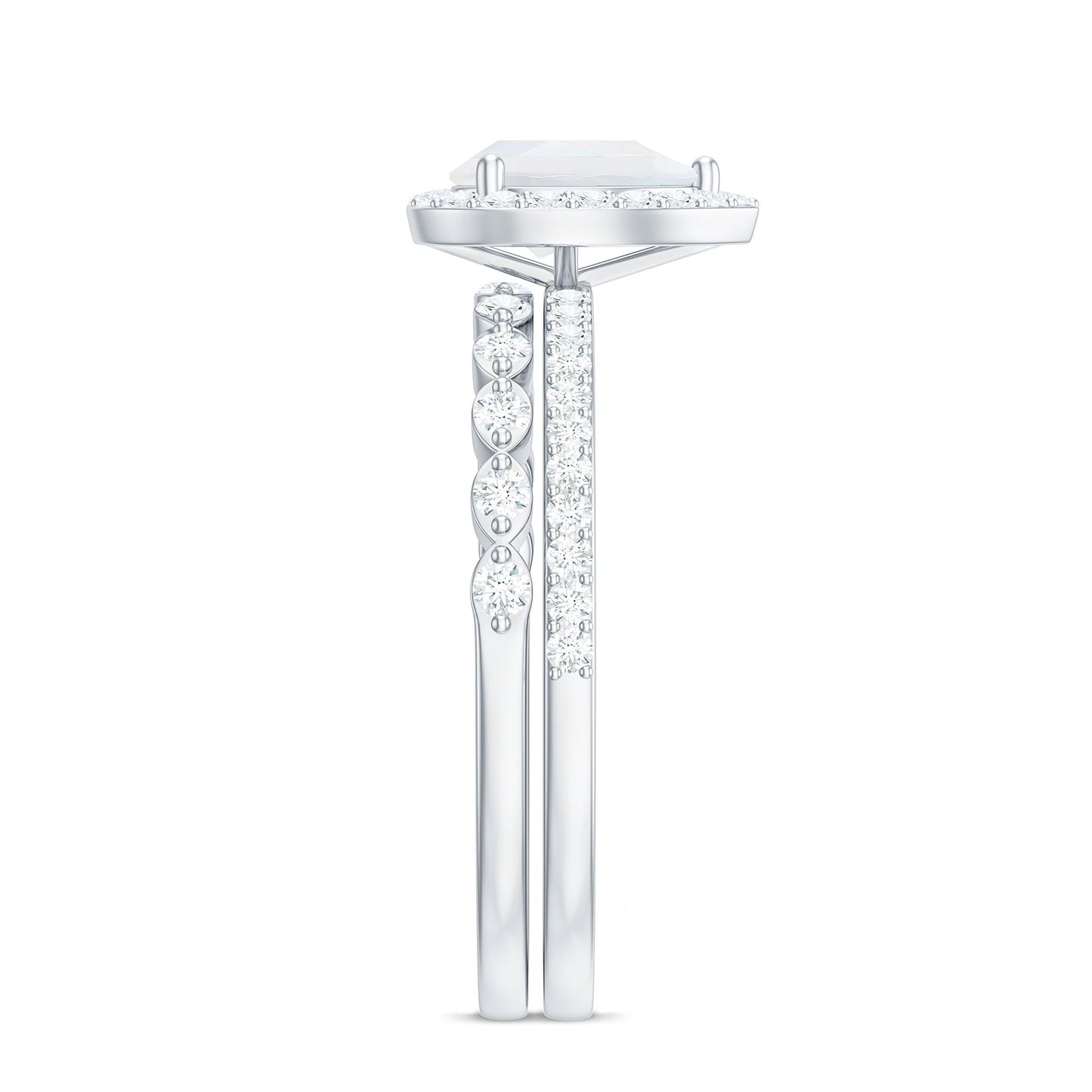 Teardrop Moonstone Bridal Ring Set with Diamond