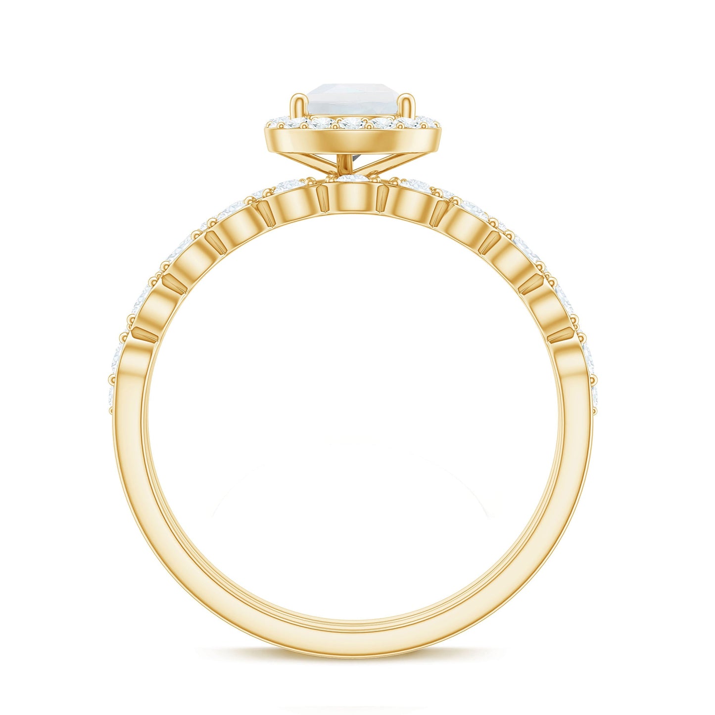 Teardrop Moonstone Bridal Ring Set with Diamond