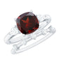 Natural 3.2 Carat Cushion Cut Garnet Diamond Wedding Bridal Ring Set