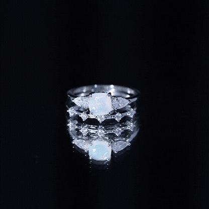 Cushion Cut Real Ethiopian Opal Wedding Ring Set with Diamond