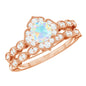 Vintage Inspired Ethiopian Opal Flower Engagement Ring with Wedding Band