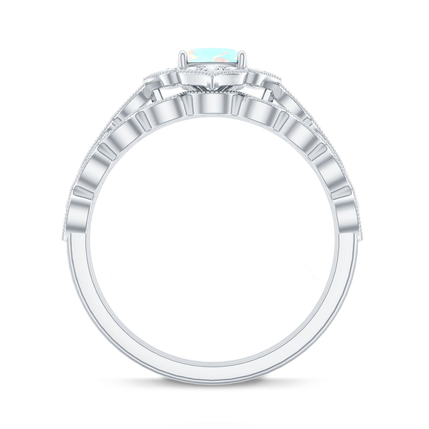 Vintage Inspired Ethiopian Opal Flower Engagement Ring with Wedding Band