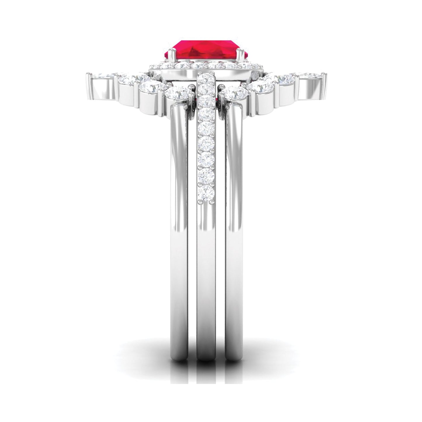 2 Carat Certified Lab Grown Ruby 3 Piece Bridal Ring Set with Moissanite