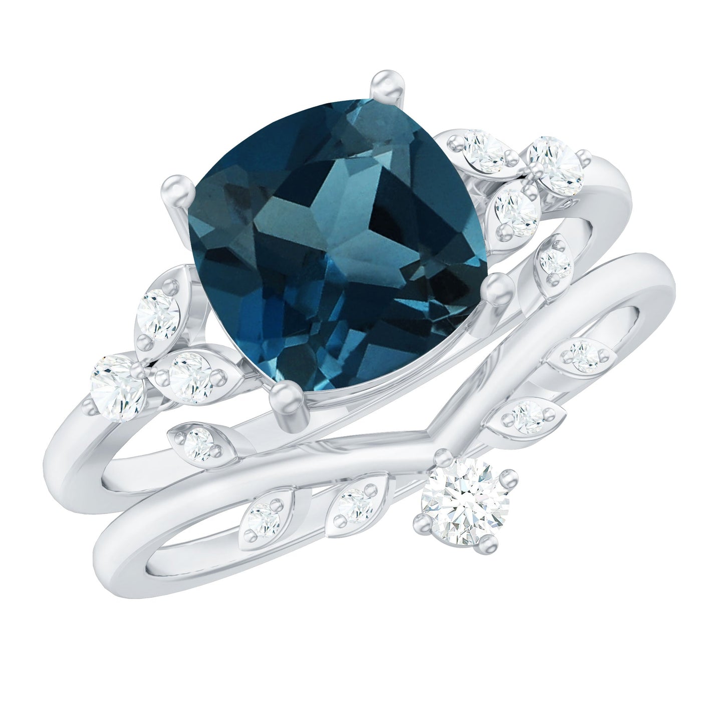 Vintage London Blue Topaz and Diamond Engagement Ring Set