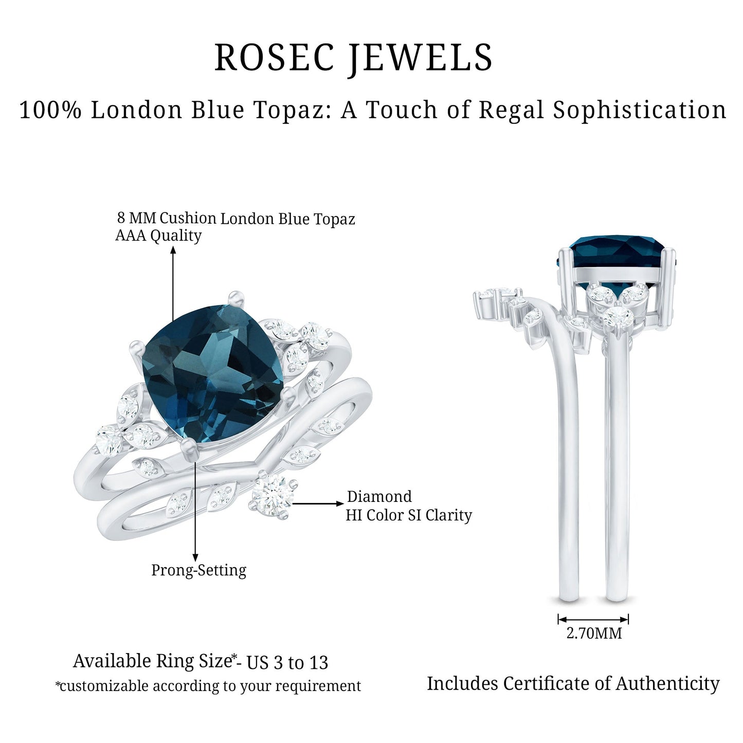 Vintage London Blue Topaz and Diamond Engagement Ring Set