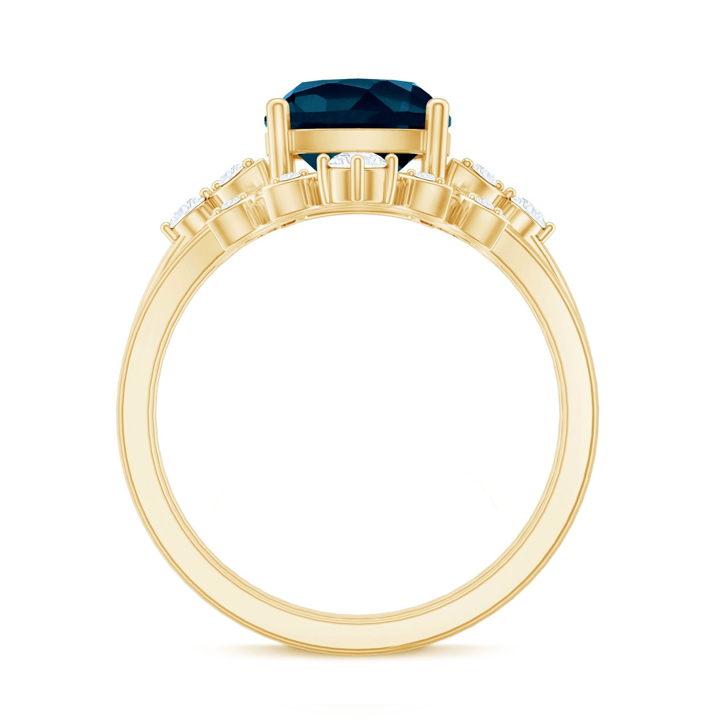 Vintage London Blue Topaz and Diamond Engagement Ring Set