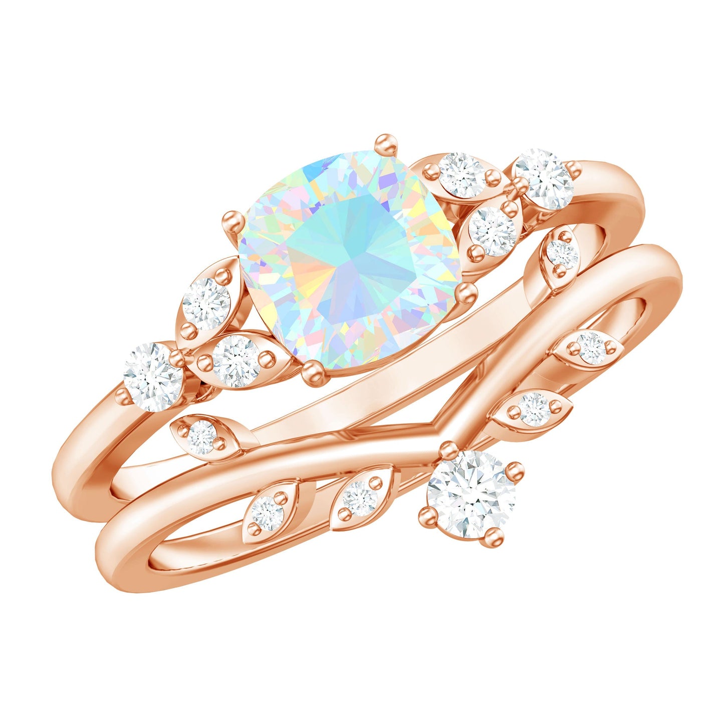 Genuine Ethiopian Opal Engagement Ring with Diamond Enhancer