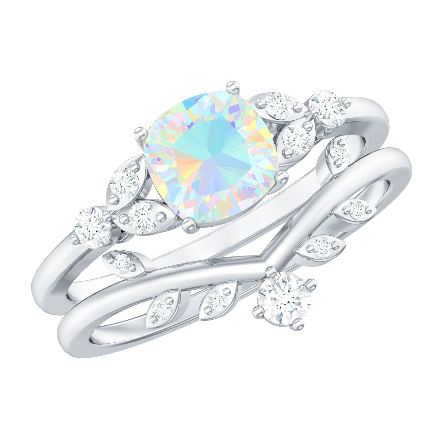 Genuine Ethiopian Opal Engagement Ring with Diamond Enhancer