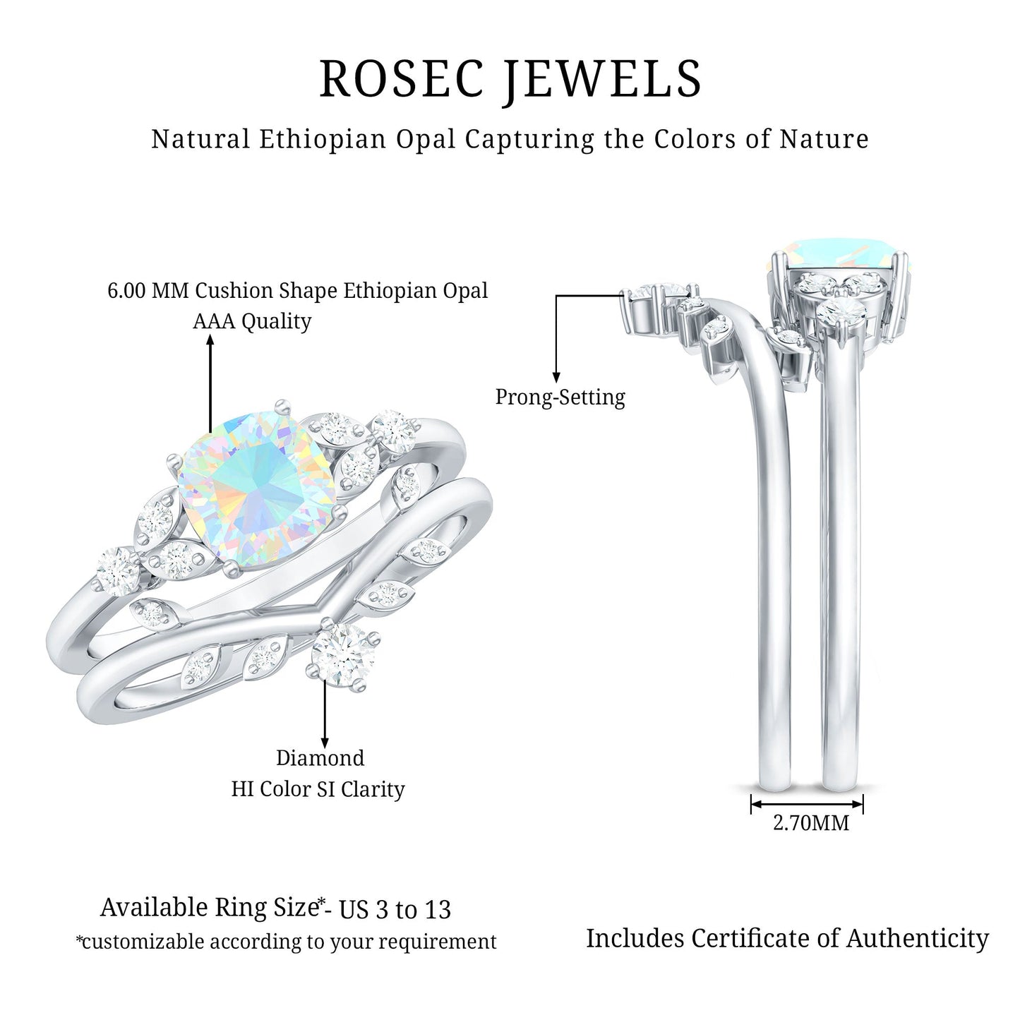 Genuine Ethiopian Opal Engagement Ring with Diamond Enhancer