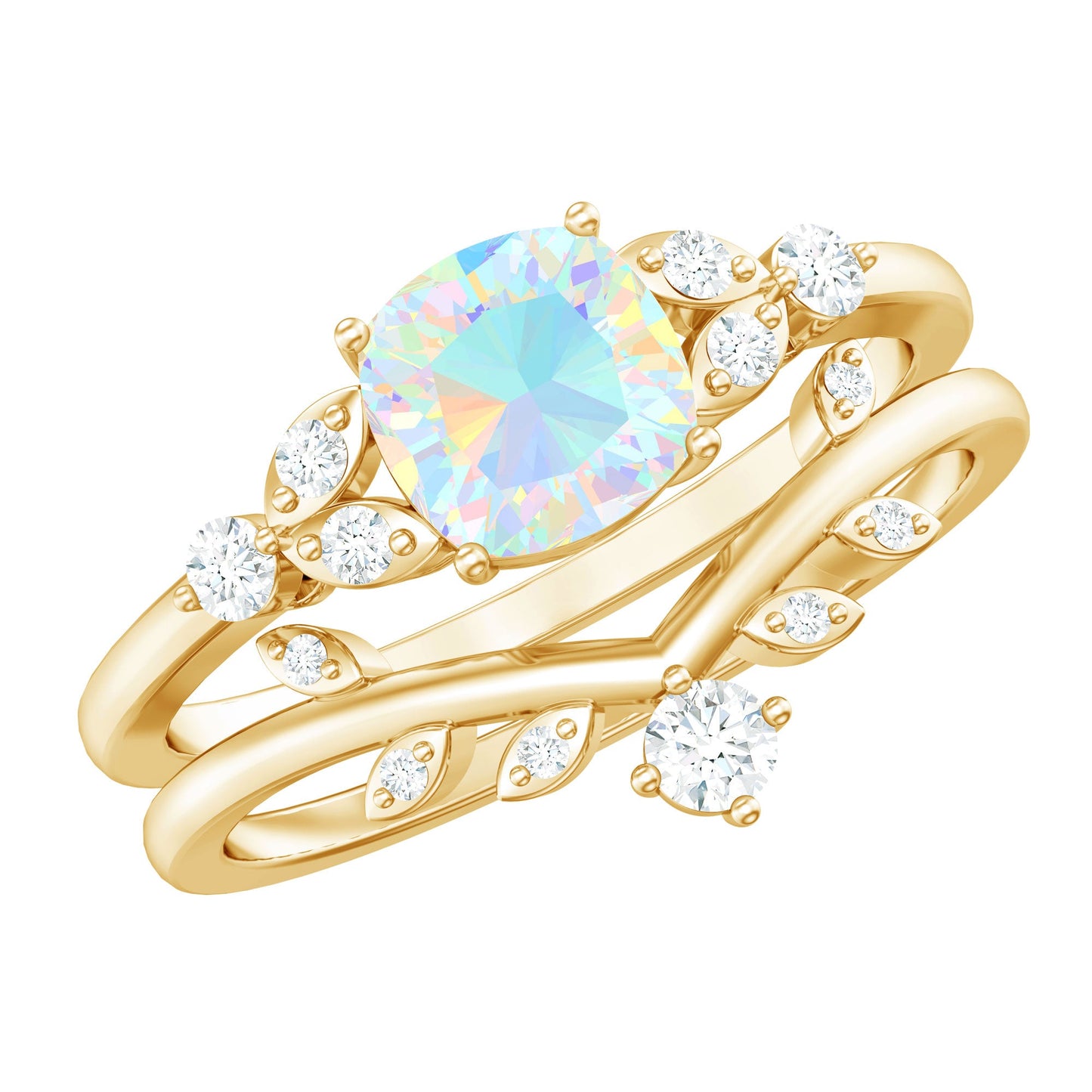 Genuine Ethiopian Opal Engagement Ring with Diamond Enhancer