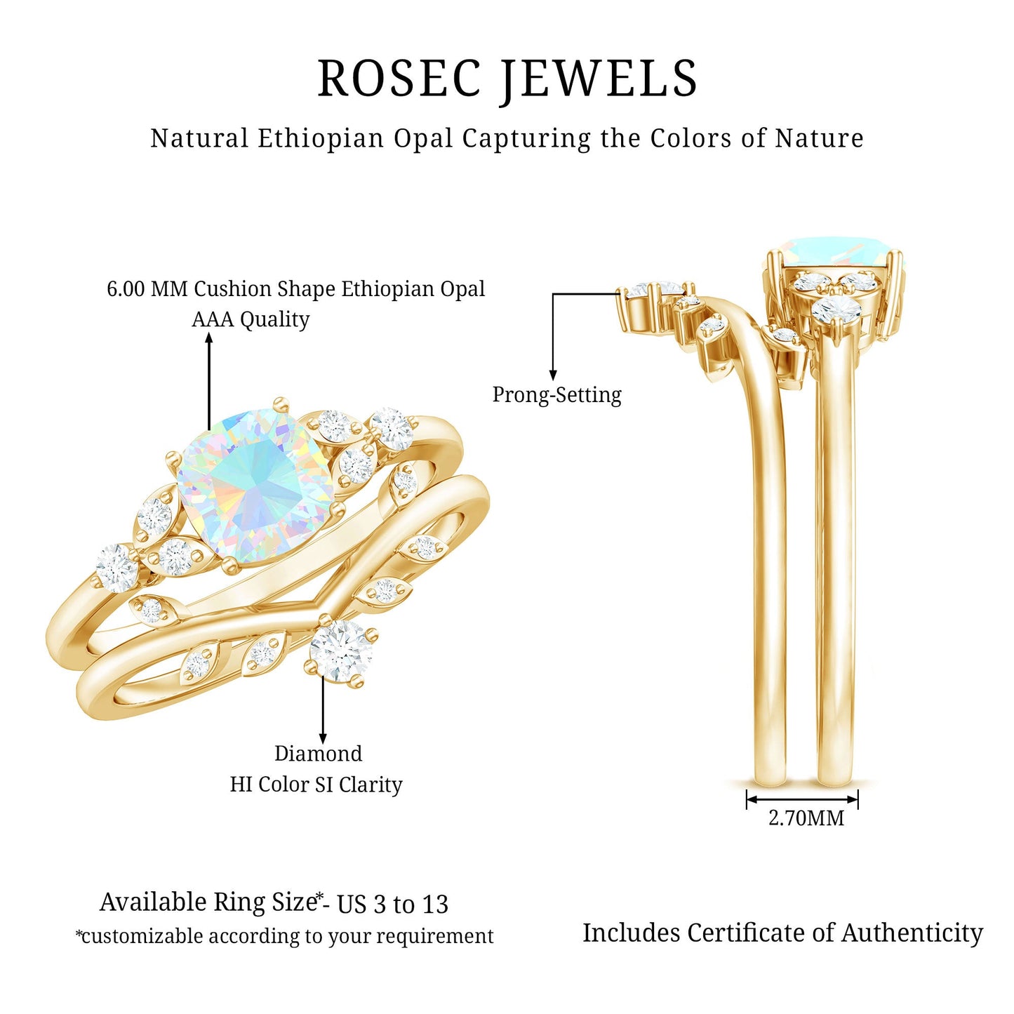 Genuine Ethiopian Opal Engagement Ring with Diamond Enhancer