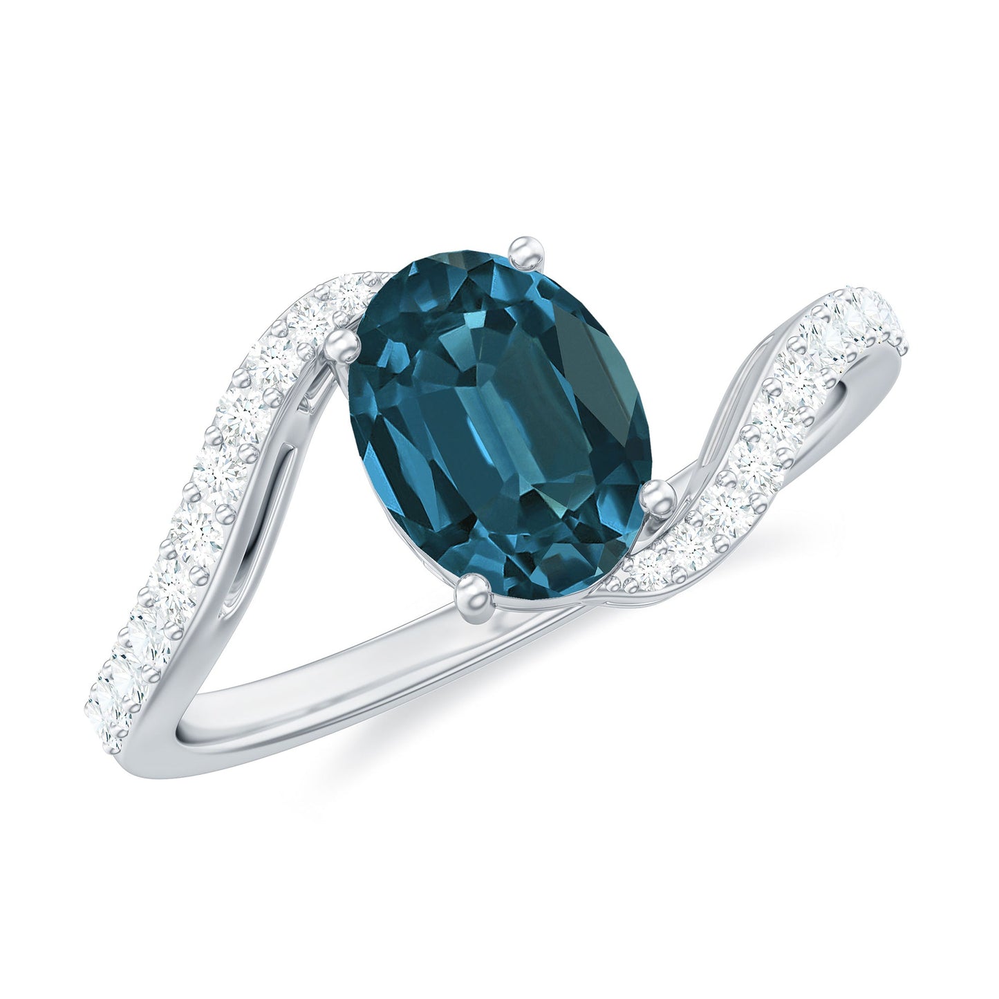 1 Carat Oval Cut London Blue Topaz and Diamond Bypass Engagement Ring