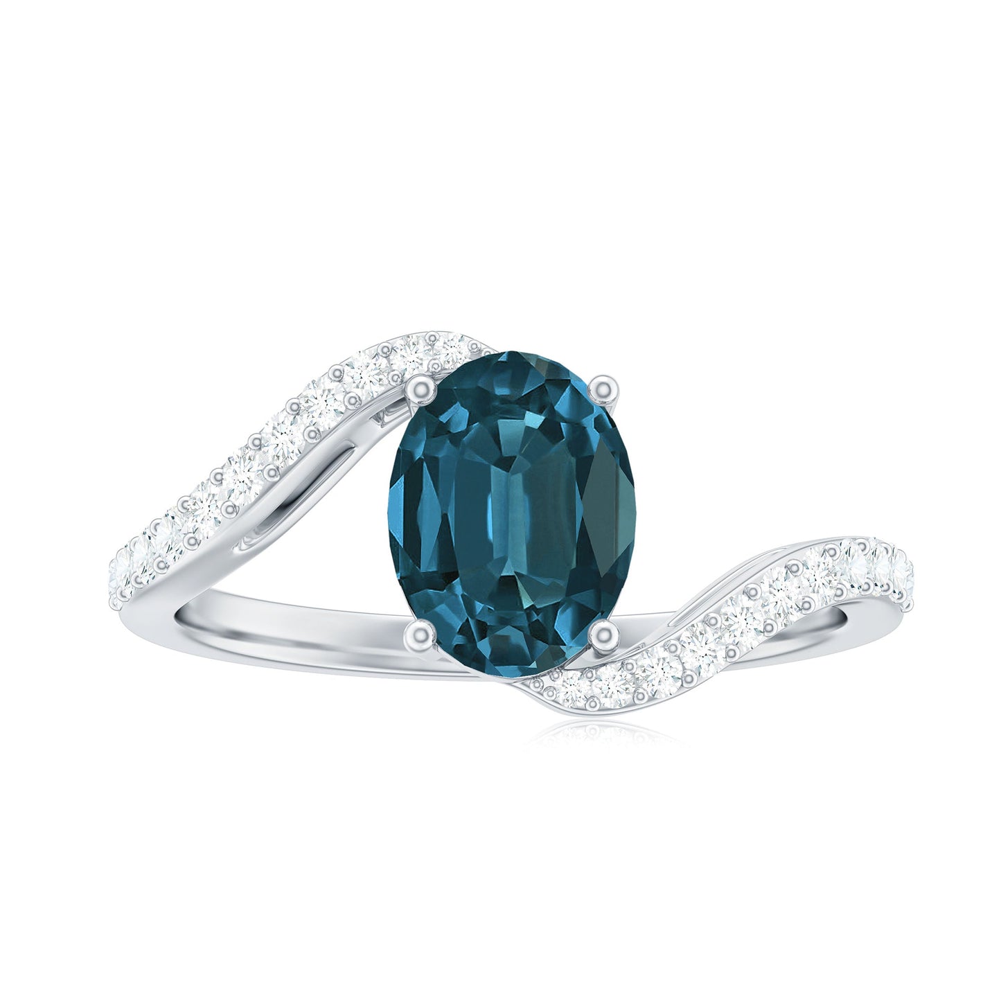 1 Carat Oval Cut London Blue Topaz and Diamond Bypass Engagement Ring