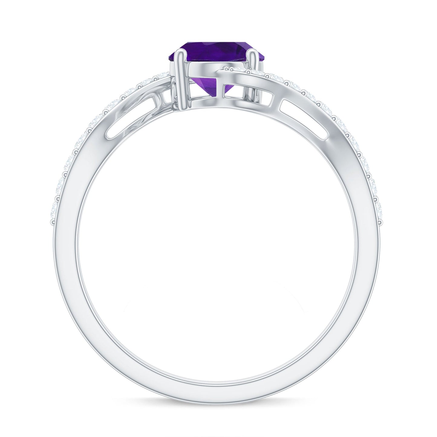 1 Carat Amethyst Oval Engagement Ring with Diamond Bypass Shank