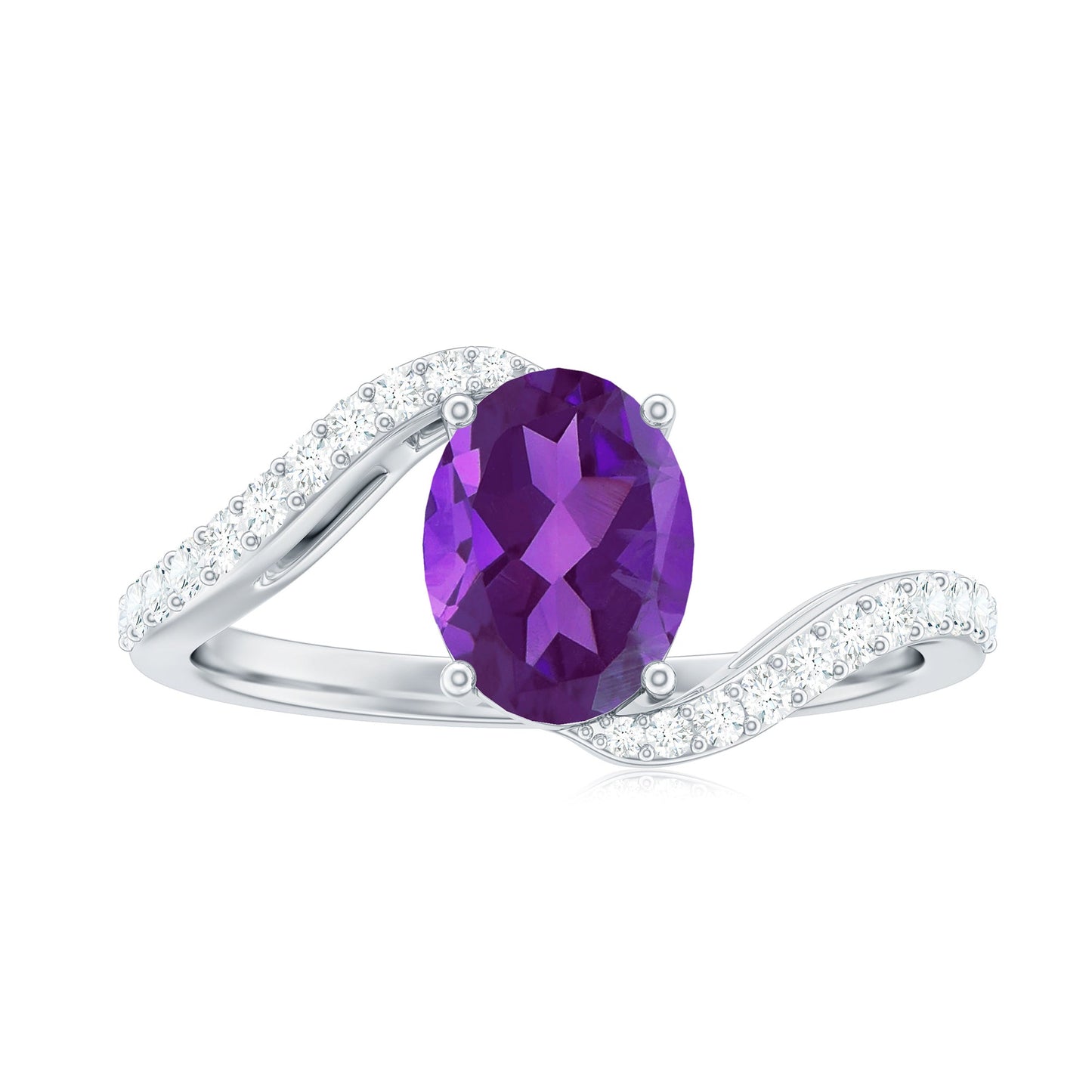 1 Carat Amethyst Oval Engagement Ring with Diamond Bypass Shank