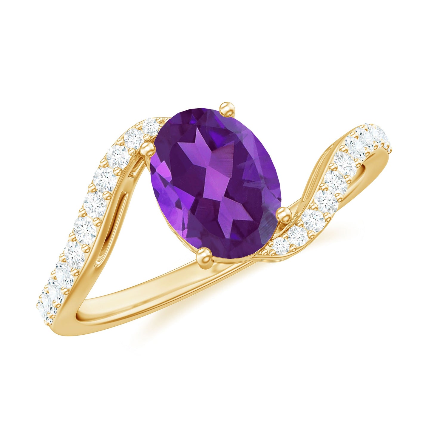 1 Carat Amethyst Oval Engagement Ring with Diamond Bypass Shank
