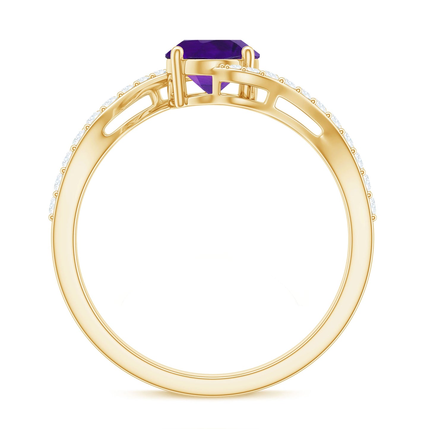 1 Carat Amethyst Oval Engagement Ring with Diamond Bypass Shank